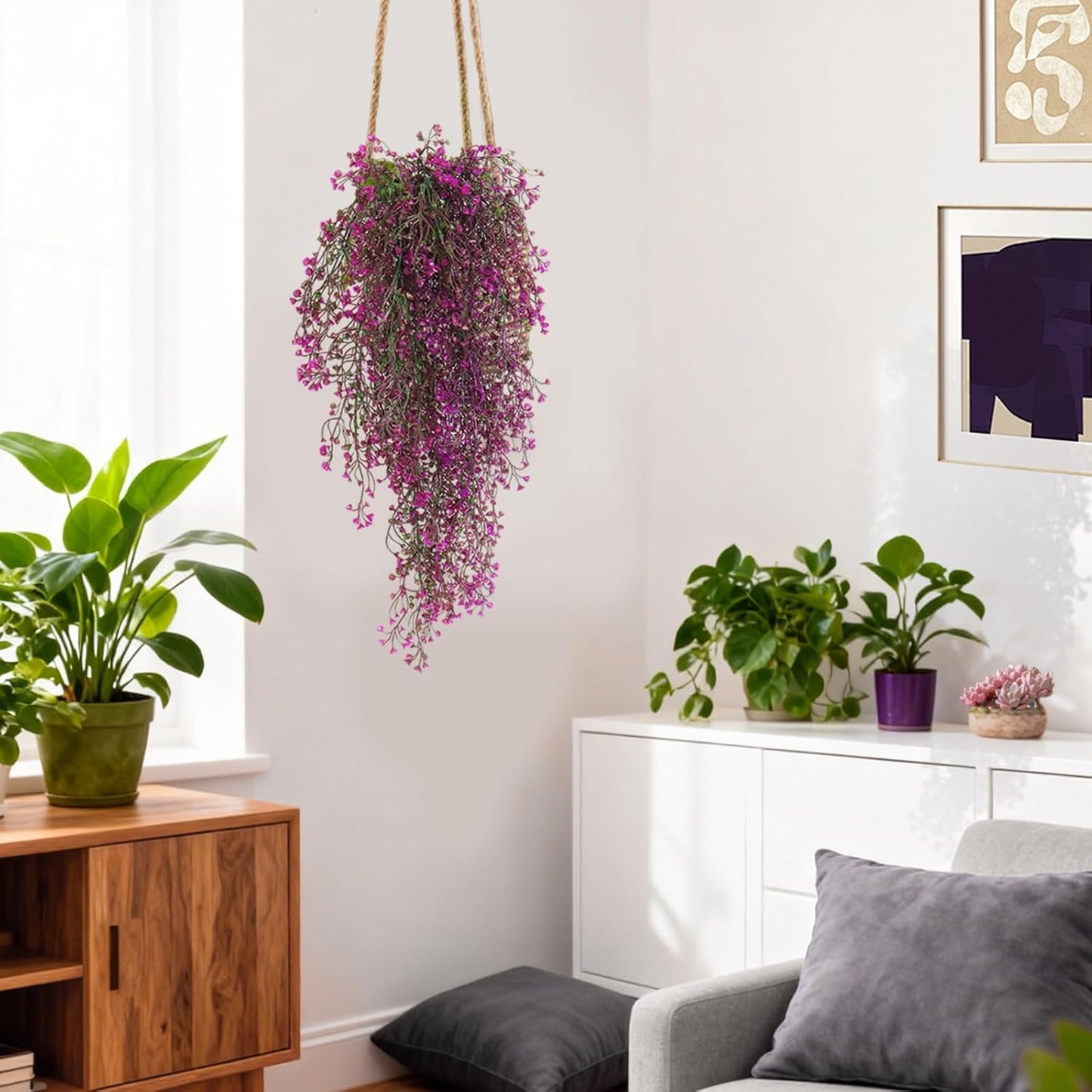 RECUTMS Fake Hanging Plants Artificial Ferns for Outdoor Hanging Faux Plants Vine Ivy Faux Fern Hanging Vines Wall Plants for Home Garden Party Wedding Decor (White 4P)