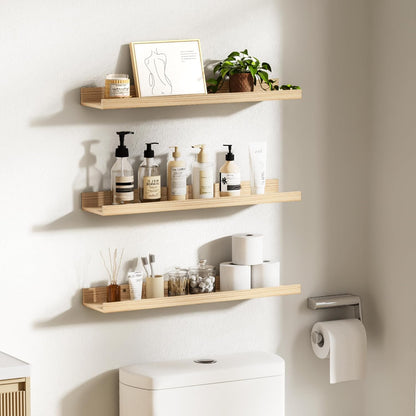 upsimples 6 Pack Wooden Floating Shelves, Wall Storage Decor Shelf for Bathroom, Bedroom, Living Room, Kitchen, Office and Laundry Room, Wall Mounted Display Hanging Shelf, Brown