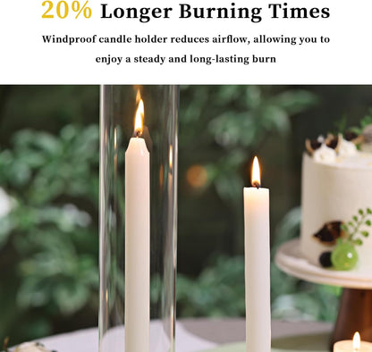 Volens Hurricane Glass Candle Holders - Set of 6 Candlestick Holders for Taper Candles with Windproof Cylinder Covers 14" Tall Clear Glass Chimney Cover for Wedding Table Centerpiece Home Decor