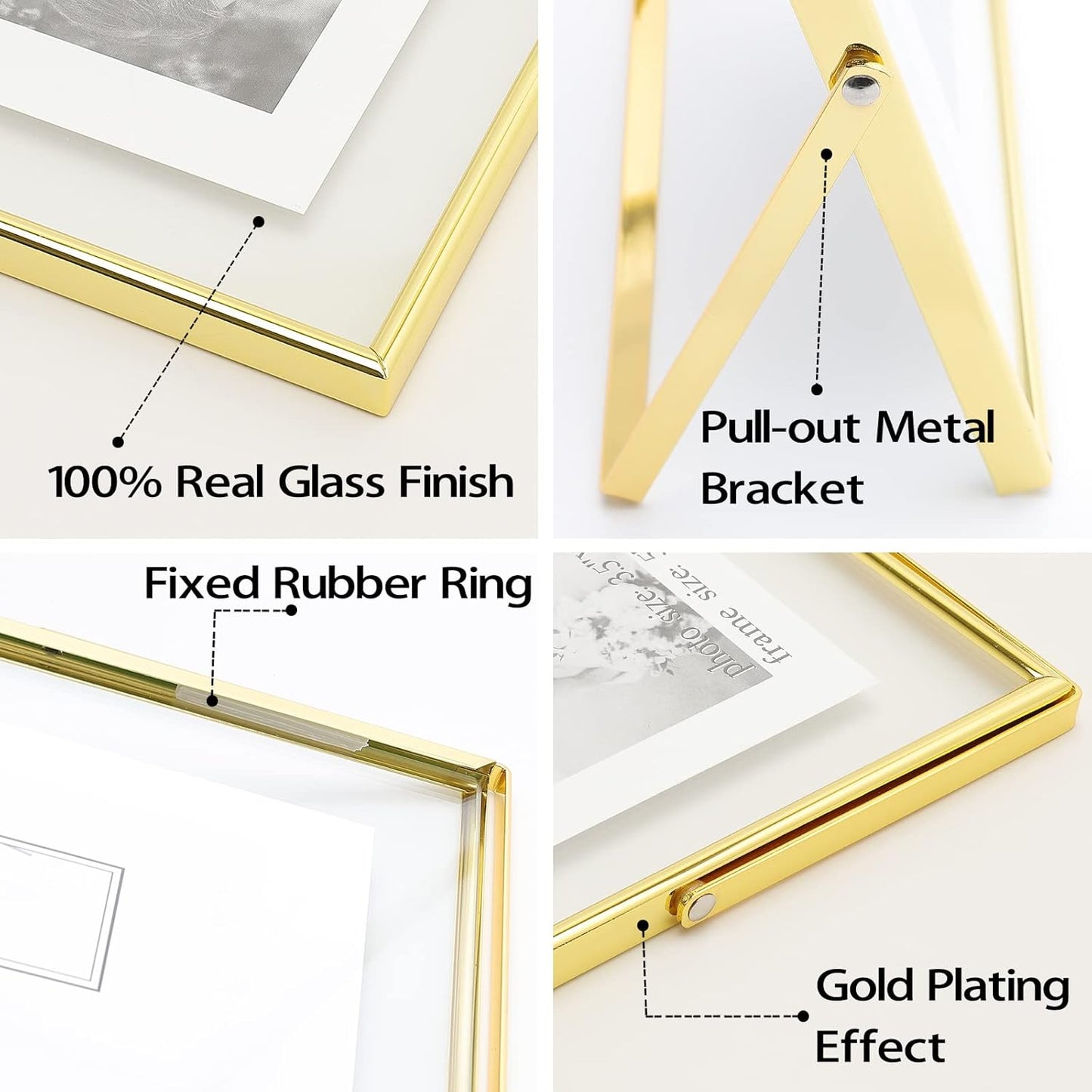 Qiannhee 8x10 Floating Frames Set of 2, Double Glass Desktop Picture Frames, Holds Multiple Photo Sizes, Photo Frame with Metal Stand