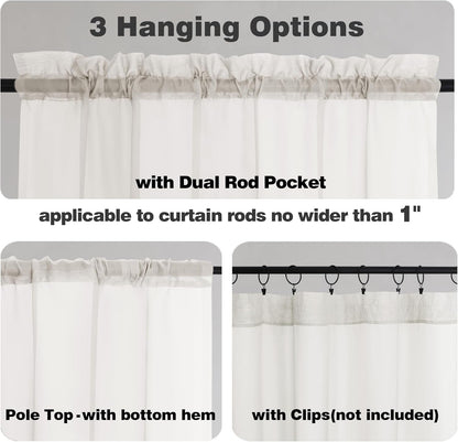 Chyhomenyc Sheer White Valances for Windows 2 Pack, Small Window Curtains for Living Room Bathroom Cafe Laundry Basement, Modern Top Dual Rod Pocket Voile Curtain, 42W x 14L inches, White - Colors C
