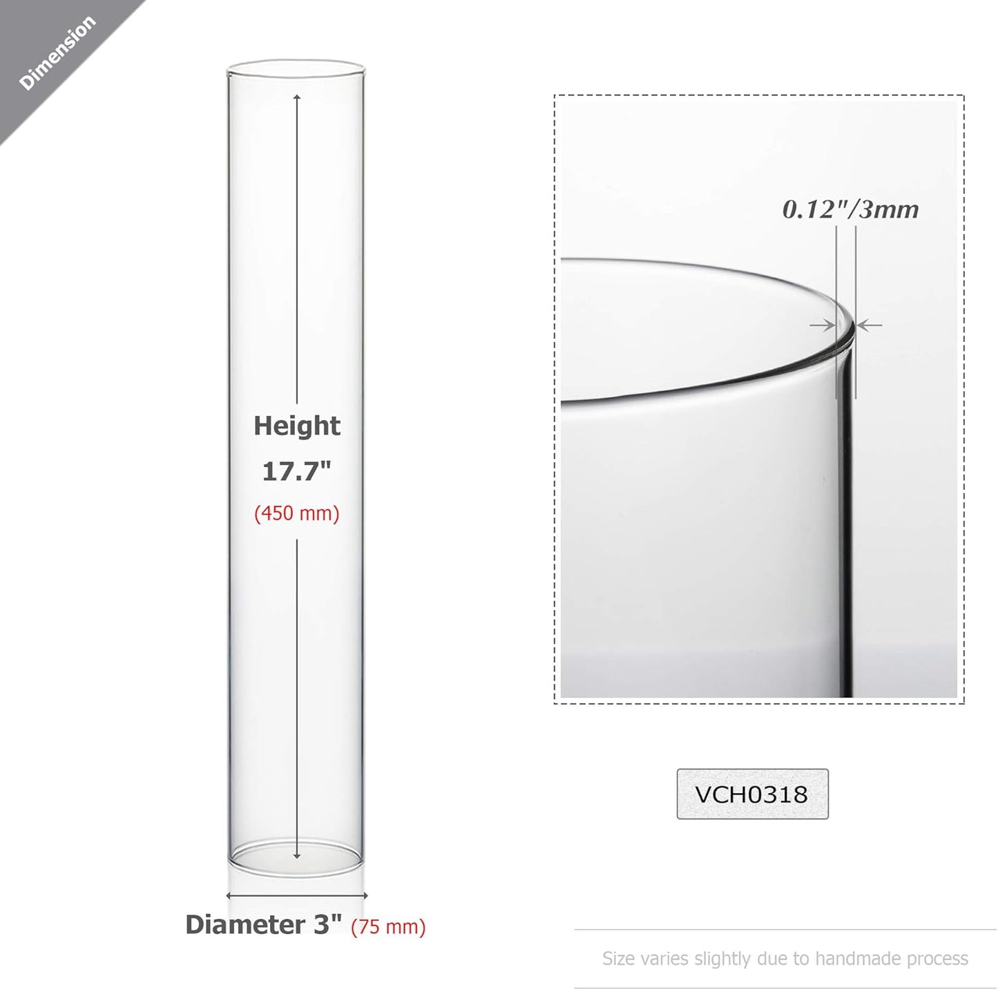 WGVI Hurricane Candle Holder Sleeve, Wide 4", Height 10", Clear Glass Cylinder Candleholder, Chimney Tube, Open Ended Candle Shade, 1 Piece - Colors A