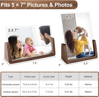 Mixoo 4x6 Picture Frame 2 Pack - Rustic Wooden Picture Frames with Walnut Wood Base and High Definition Break Free Acrylic Photo Covers for Desk Tabletop Display Graduation Gifts Teacher Appreciation Gifts (Horizontal + Vertical)