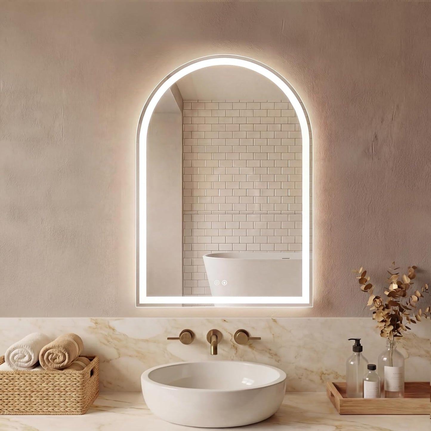 Sweetcrispy 20"x30" Arched Gold Bathroom Mirrors for Wall, Bathroom Mirrors for Over Sink, Metal Framed with HD Shatter-Proof Glass for Entryway, Living Room, Bedroom