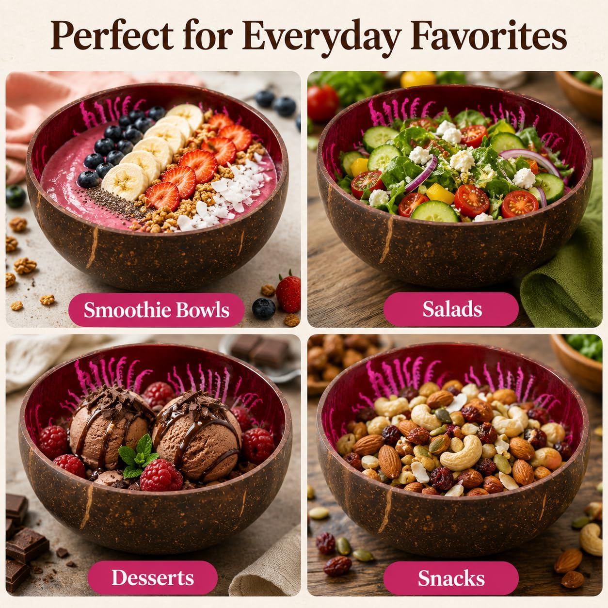 ChezMax Natural Coconut Bowl with Mother of Pearl Inlays - Key Bowl & Fruit Snack Holder (Blue-Gold)