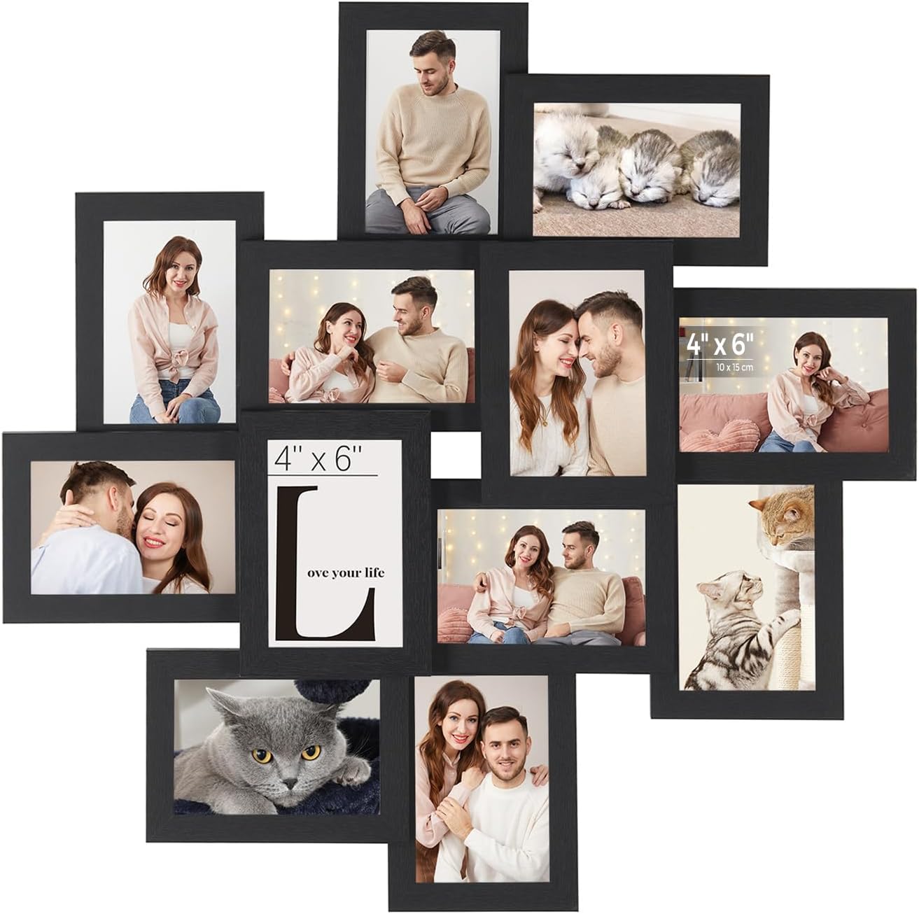 SONGMICS 4x6 Picture Frames Collage Wall Decor, 12-Pack Photo Collage Frame, Multi Picture Frame Set with Glass Front, Assembly Required, Rustic Brown URPF022X01