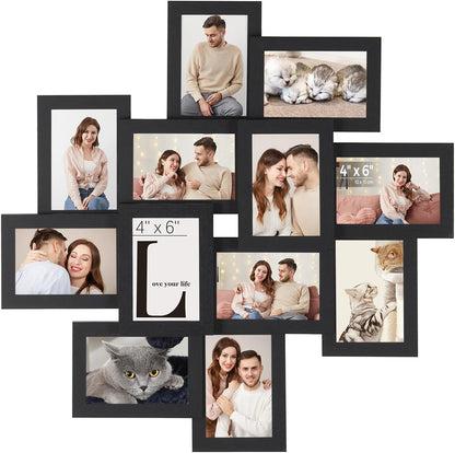 SONGMICS 4x6 Picture Frames Collage Wall Decor, 12-Pack Photo Collage Frame, Multi Picture Frame Set with Glass Front, Assembly Required, Rustic Brown URPF022X01
