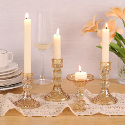 DARJEN 6Pcs Gold Candlestick Holders Set - 4" H & 5" H Striped Taper Candle Holders Bulk, Glass Candle Holders for Wedding, Festival, Party, Table Centerpiece, Gifts