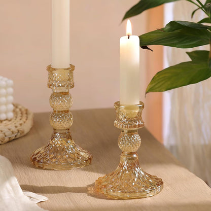DARJEN 6Pcs Gold Candlestick Holders Set - 4" H & 5" H Striped Taper Candle Holders Bulk, Glass Candle Holders for Wedding, Festival, Party, Table Centerpiece, Gifts