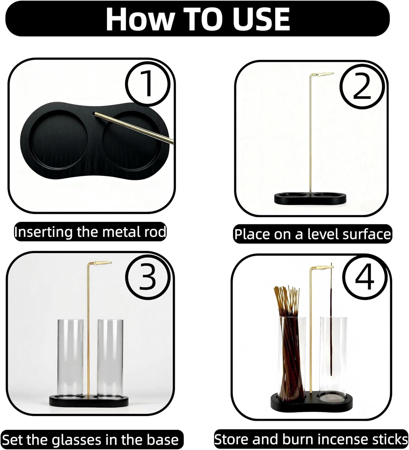 Incense Holder,2 in 1 Incense Sticks Burner Holder with Storage,Hang Upside Down Incense Holder for Sticks with Glass Ash Catcher for Meditation Yoga Spa Room Decor (Brown)