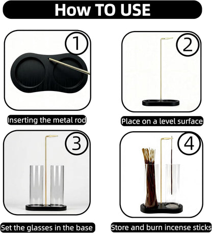 Incense Holder,2 in 1 Incense Sticks Burner Holder with Storage,Hang Upside Down Incense Holder for Sticks with Glass Ash Catcher for Meditation Yoga Spa Room Decor (Brown)