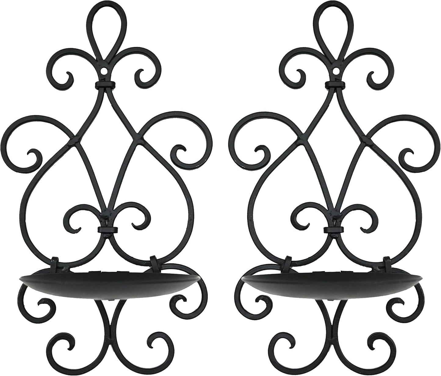 Metal Wall Candle Sconce Holder Set of 2 Hanging Wall Mounted Candle Sconces Holder, Wall Sconces Decor for Bedroom Dining Room, Black 10inch×6inch