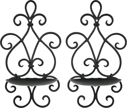 Metal Wall Candle Sconce Holder Set of 2 Hanging Wall Mounted Candle Sconces Holder, Wall Sconces Decor for Bedroom Dining Room, Black 10inch×6inch