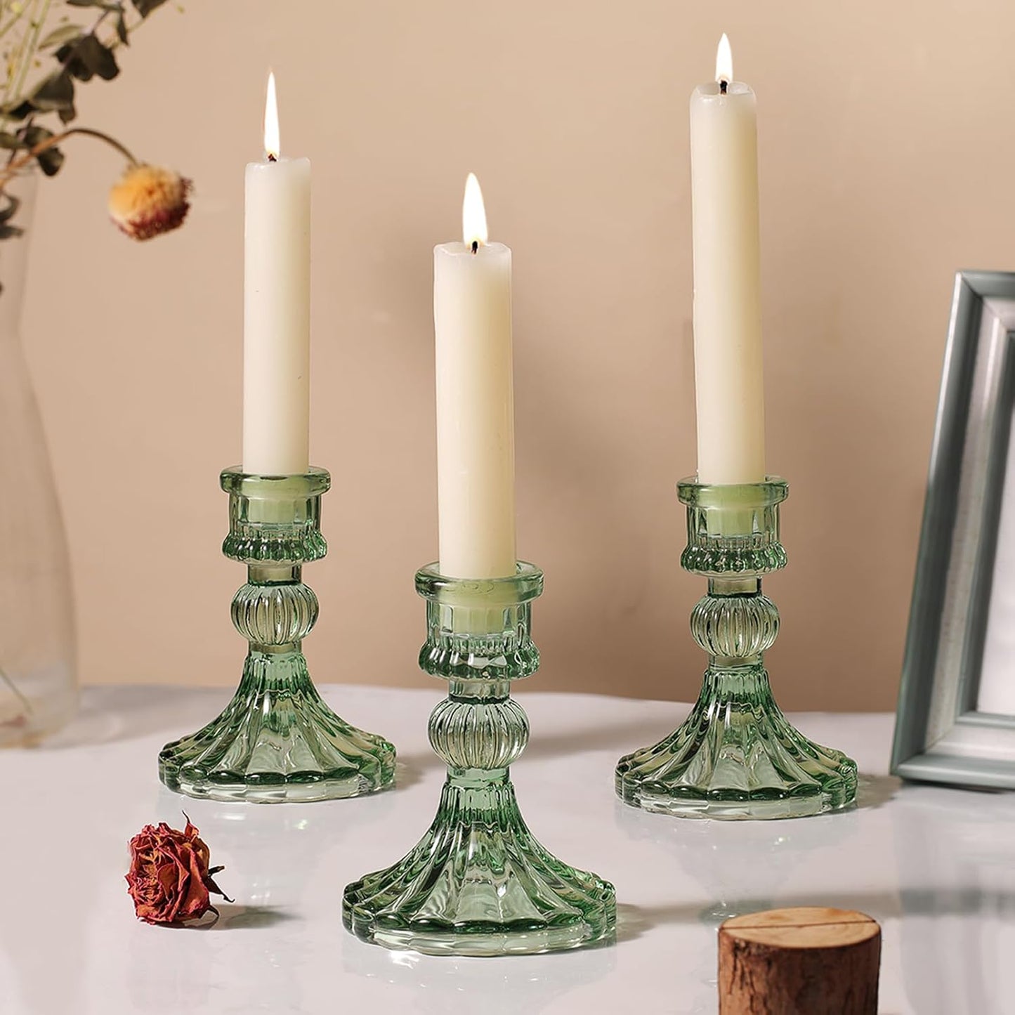 DARJEN Candlestick Holders Set,12Pcs 4" H Taper Candle Holders Bulk, Clear Glass Candle Holders for Wedding, Spring Party, Romantic Dinner, Festival & Windowsill Decor