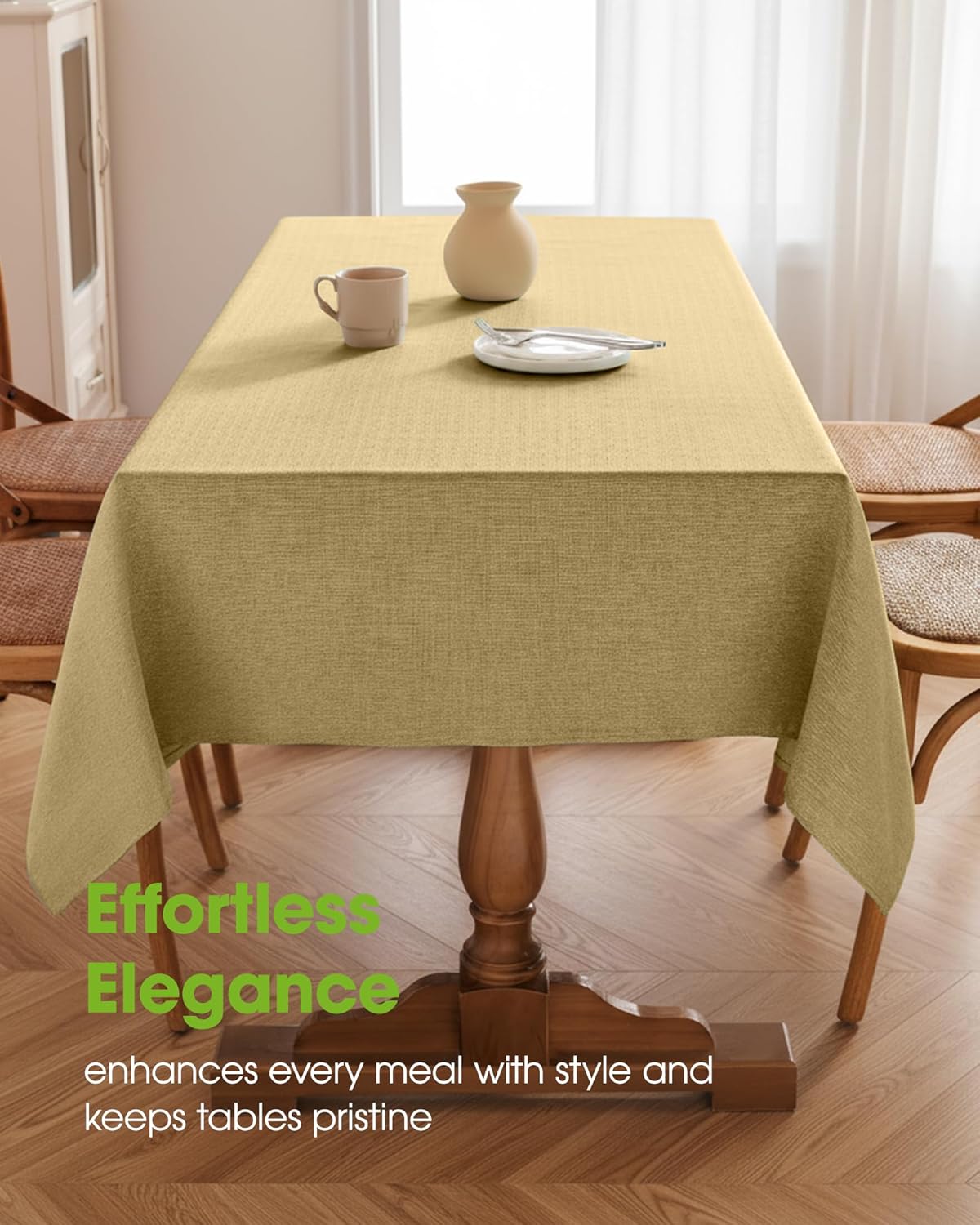 Pureegg Rectangle Linen Tablecloth Waterproof & Stain Resistant, Wrinkle-Free Table Cloth Adds Elegance and Protection, Ideal for Dining, Party, Wedding and Outdoor, 52 x 70 Inch, Sage Green