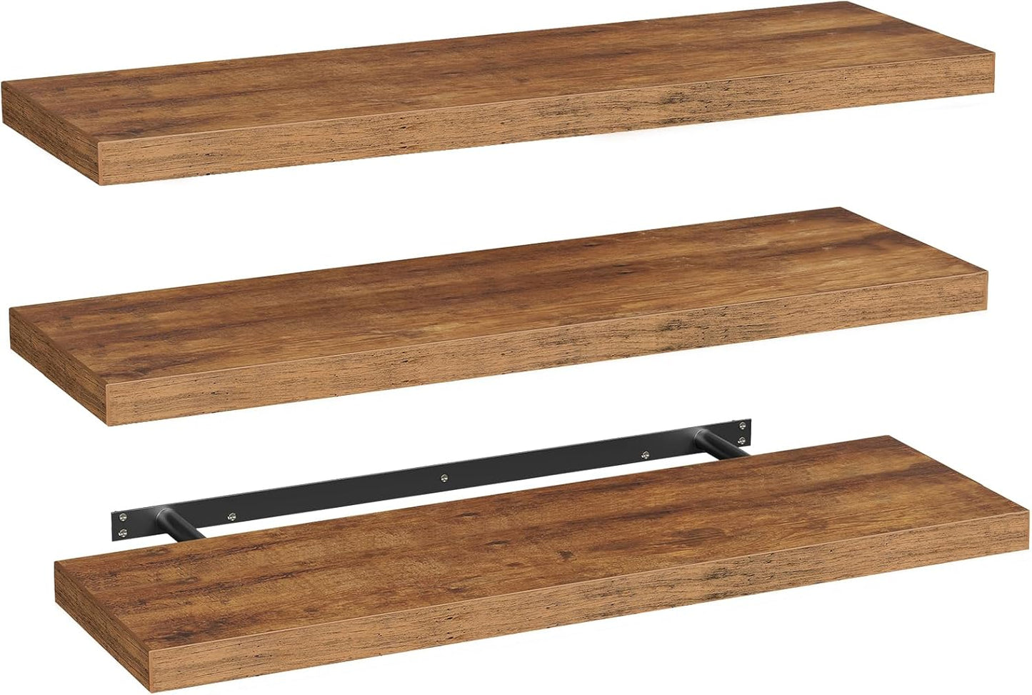 RALGEND Floating Shelves for Wall, 1.5" Thick Wall Shelf Set of 3 with Invisible Brackets, L31.5 x W7.9 Hanging Shelves Farmhouse Home Decor for Bathroom, Living Room, Bedroom, Rustic Brown 8301BJP3BF