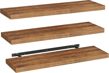 RALGEND Floating Shelves for Wall, 1.5" Thick Wall Shelf Set of 3 with Invisible Brackets, L31.5 x W7.9 Hanging Shelves Farmhouse Home Decor for Bathroom, Living Room, Bedroom, Rustic Brown 8301BJP3BF