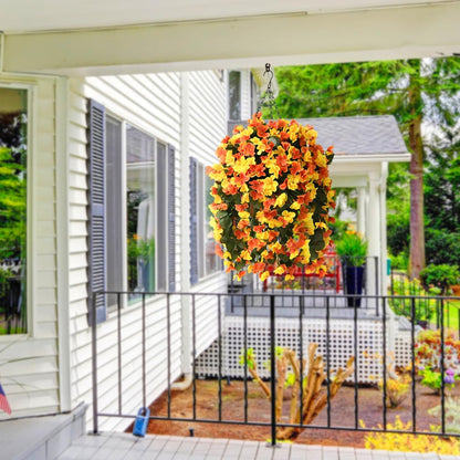 INQCMY Artificial Fake Hanging Plants Flowers Basket for Spring Summer Outdoor Outside Decoration,Faux Silk Begonia Flower in Planter Look Real UV Resistant for Home Porch Patio Balcony Yard Decor