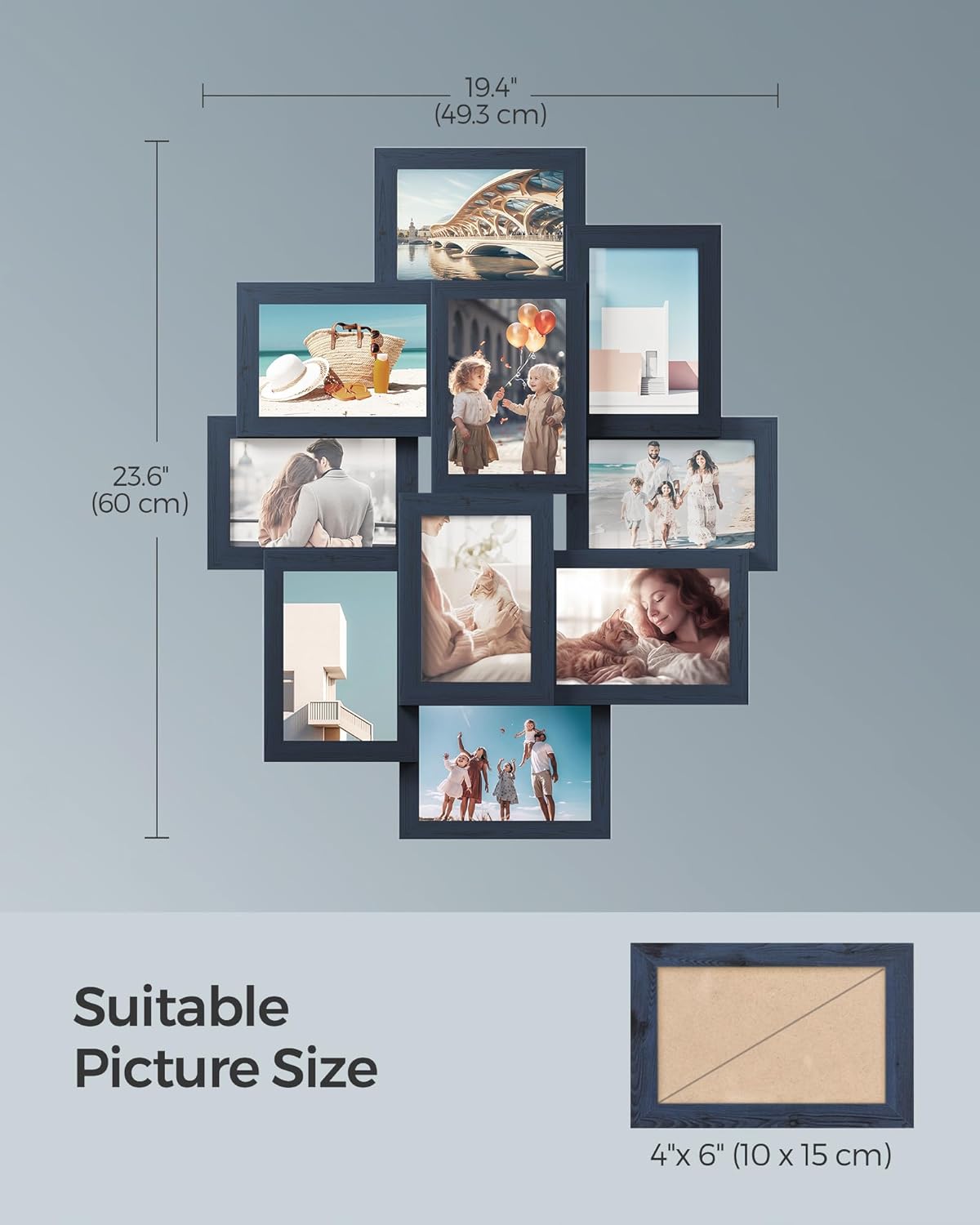 SONGMICS 4x6 Collage Picture Frames, 10-Pack Photo Collage Frame for Wall Decor, Glass Front, Assembly Required, Ink Black URPF20BK