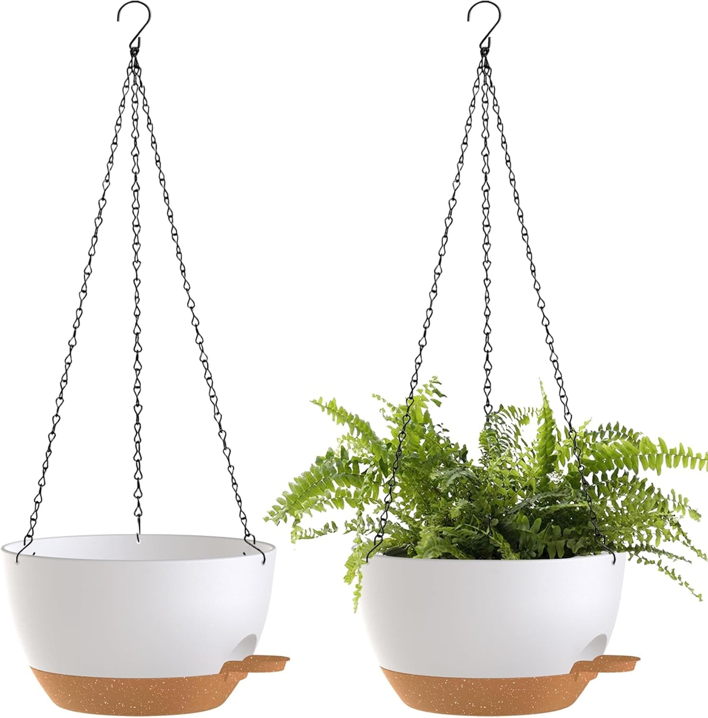 12 Inch Hanging Baskets 2 PC with Chains, Self-Watering Hanging Planters for Indoor Outdoor Plants, Plastic Hanging Flower Pots,Black