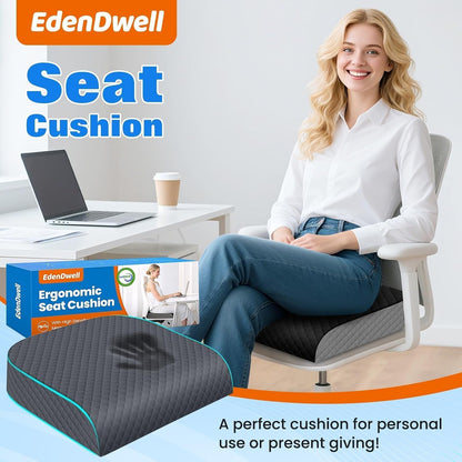 Seat Cushion, Memory Foam Chair Pad for Sciatica & Hip Pain Relief, Non-Slip Cushion for Office, Home, Car, Large Desk Chair Cushion, Washable Cover & Handle, Large, Black