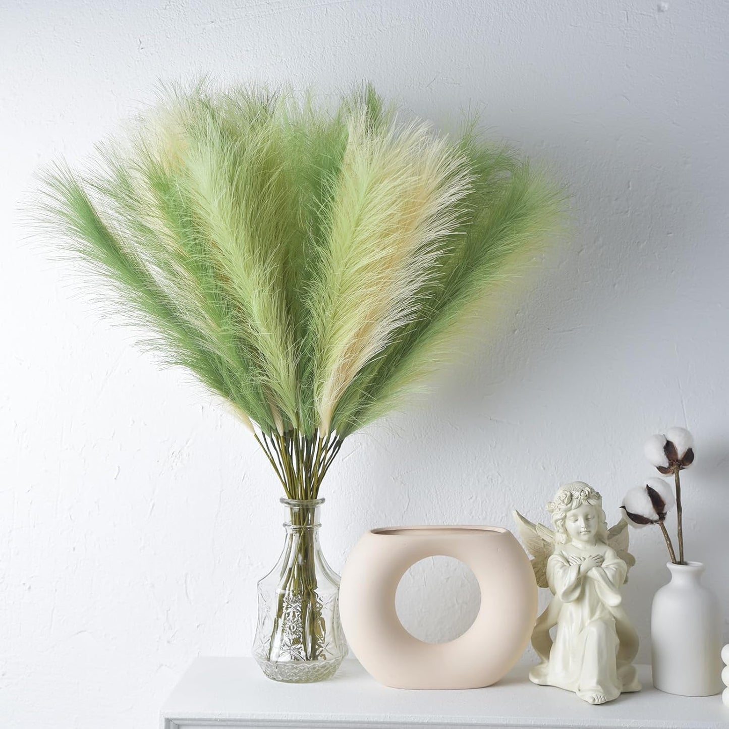 LSKYTOP Orange Pampas Grass Decor,23Inch 12pcs Faux Pampas Grass Bouquets Artificial Pampas Fake Pampas Flower for Home Living Room Bedroom Vase Decor