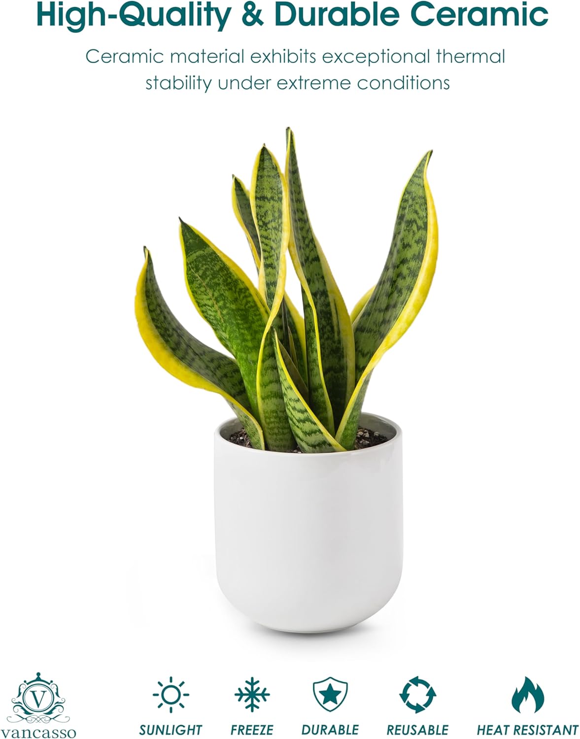vancasso Ceramic Plant Pots, 4+5+6 inches, Set of 3, Planters with Drainage Hole, Flower Pots Planters Pots for Indoor Plants, Modern Indoor Decorative Garden Pot, Home Decor, White