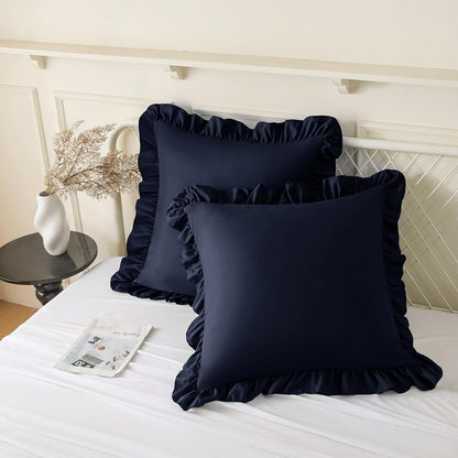 KKJIAF Ruffle Pillow Cases 26x26 Inches, White Square Ruffled Pillow Covers Set of 2, Microfiber Wrinkle Resistant Pillow Shams with Envelope Closure for Sofa Bed Living Room