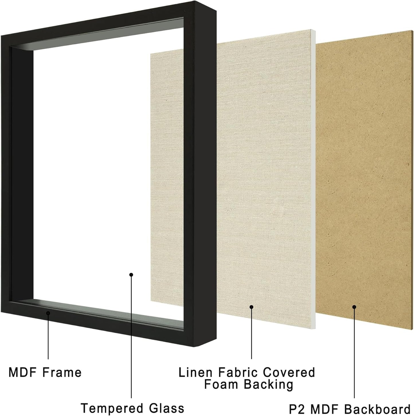 12x16 Large Shadow Box Picture Frame Display Case with Soft Linen Back, White Wooden Memory Shadow Box Frame with Tempered Glass Cover for Wall Display