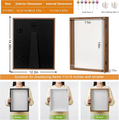 8x10 Deep Shadow Box Picture Frame Display Case with Linen Back and Stand,Real Glass Black Shadow Memory Box Frame 8x10 for Flower Baby Pet Wedding Photo Art Craft Memorial Wall Decor Gift