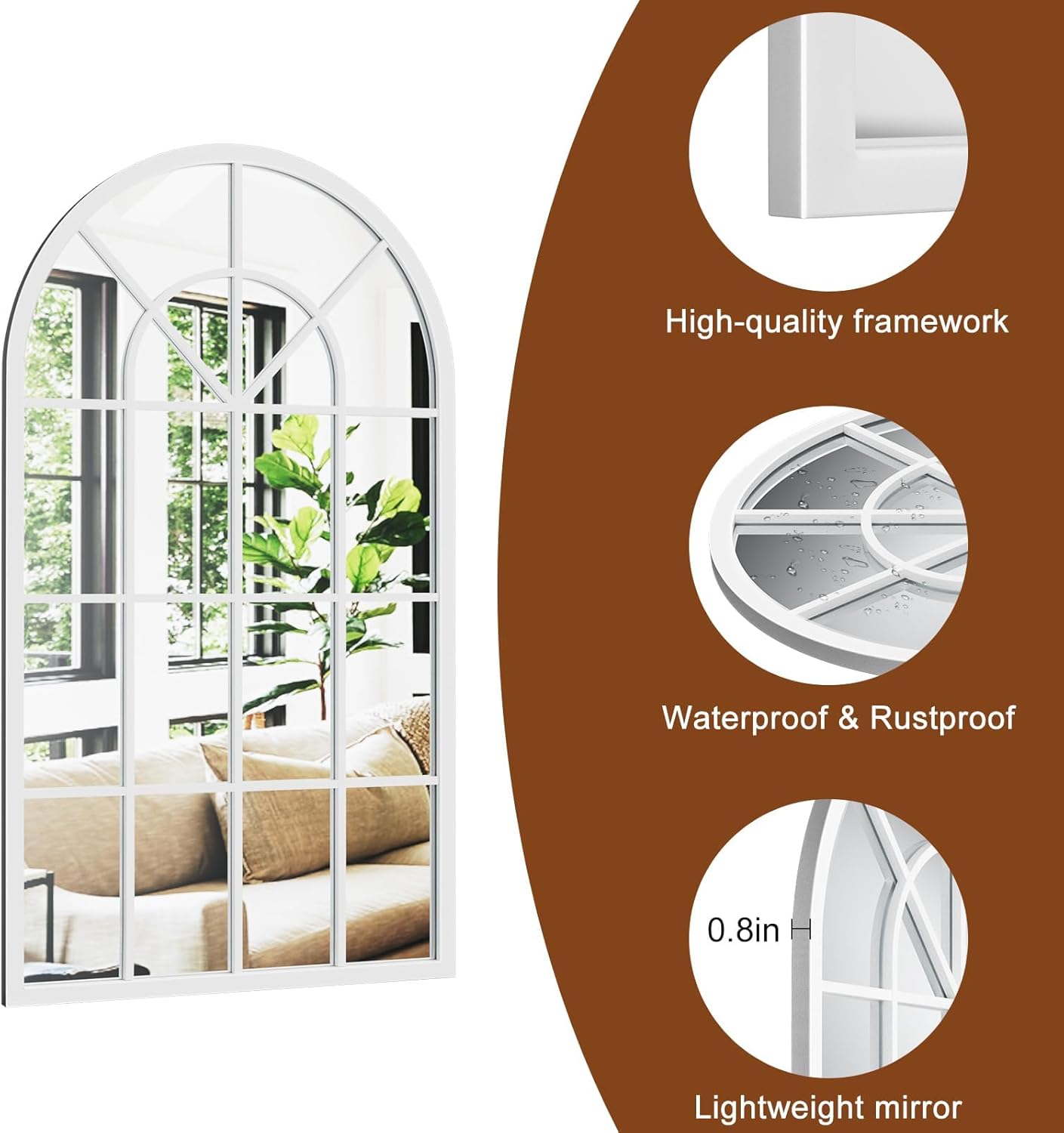 Dewfig 65"x 22" Arched Window pane Full Length Mirror, Wall Mirror, Floor Standing Mirrors, Farmhouse Long Full Body Mirrors Wall Mounted for Living Room, Bedroom, Entryway, Fireplace, Black