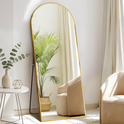 DUMOS Arched Full Length Mirror with Stand 64"x21" Floor Standing Aluminum Frame for Bedroom Body Hanging Leaning Modern Simple Home Decor Shatter-proorf Nano Glass Wall Living Room Cloakroom Black