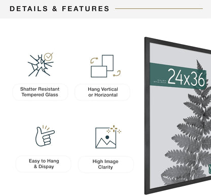 MCS Studio Gallery 16x24 Poster Frame Black Woodgrain Engineered Wood, Vertical & Horizontal Wall Hanging Large Picture Frame for Photos, Posters & Art Prints (1-Pack)