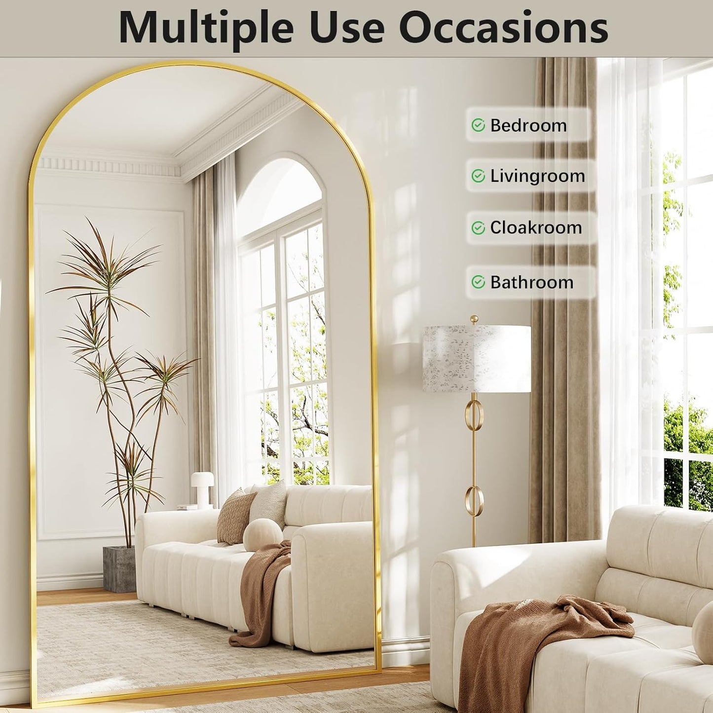 57" x 20" Arched Full Length Mirror - Wall Mounted/Floor Mirror Aluminum Alloy Frame Full Body Mirrors for Bathroom Living Room Bedroom and Entryway,Black