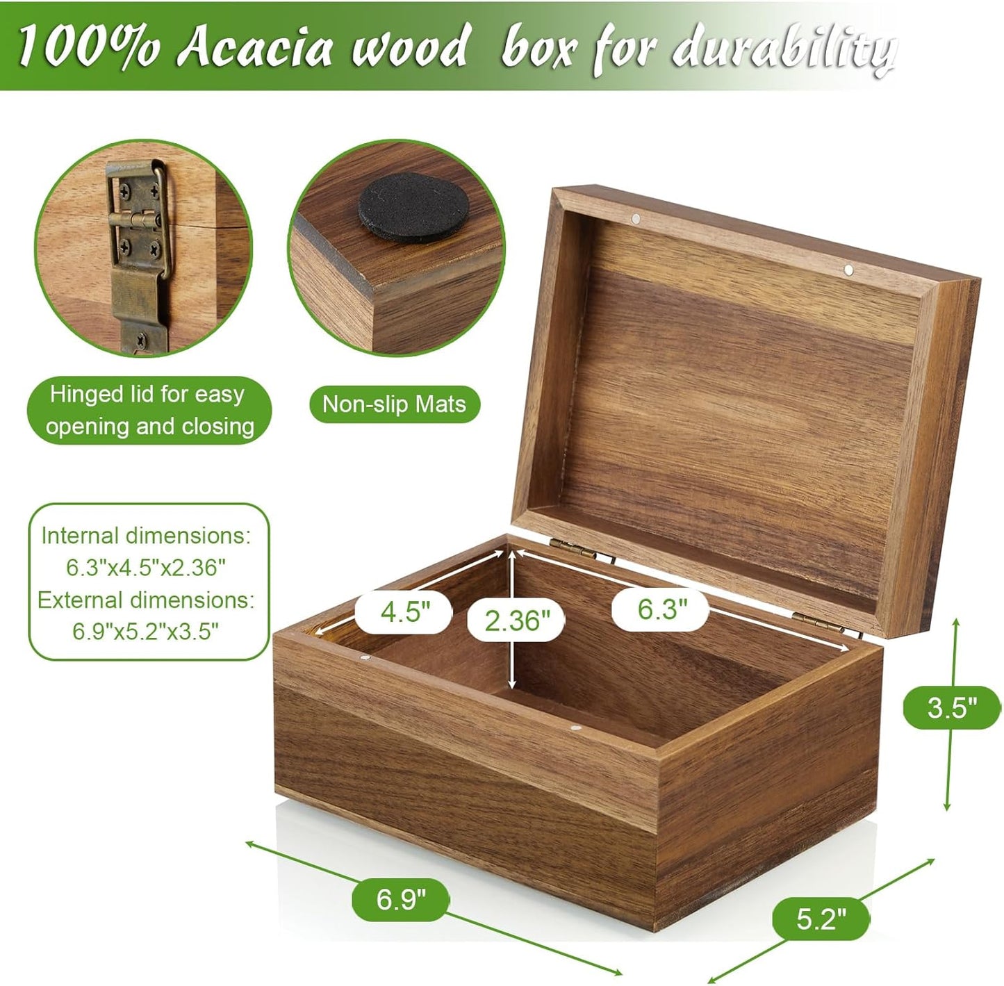 DRASTAR Wooden Keepsake Box, Large Acacia Storage Memory Box with a Hinged Lid for Crafts and Photo Storage