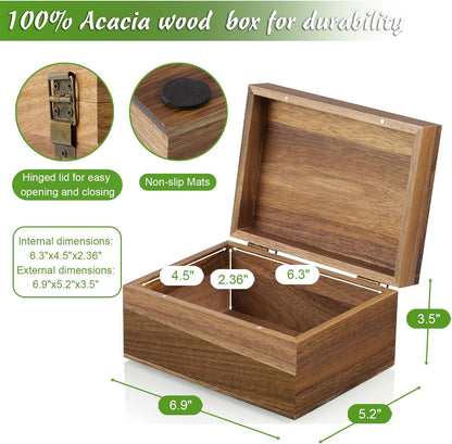 DRASTAR Wooden Keepsake Box, Large Acacia Storage Memory Box with a Hinged Lid for Crafts and Photo Storage
