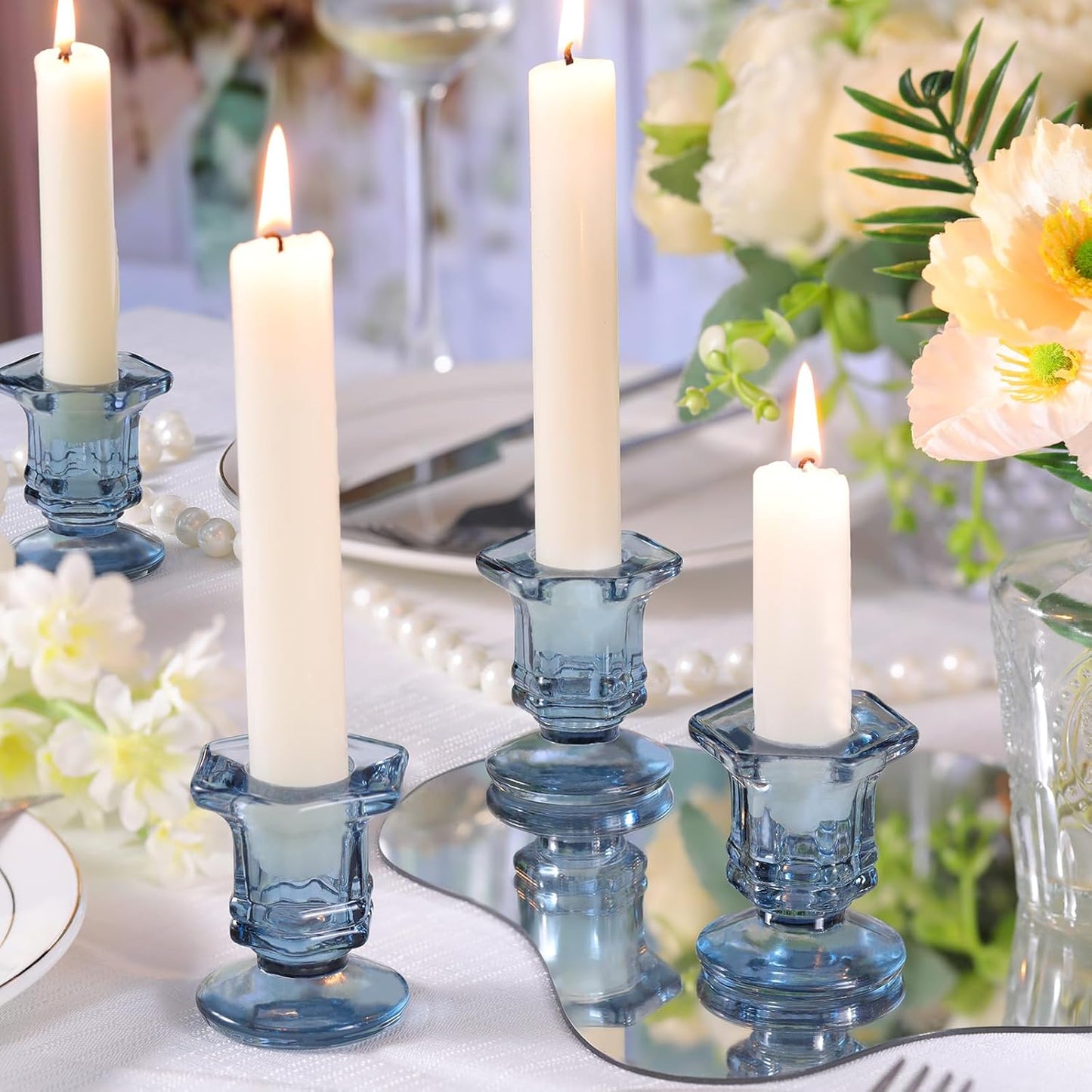 Lanttu Candlestick Holders Bulk, 12 Pcs Glass Candle Holders Set Clear, Crystal Taper Candle Holder for Wedding, Table Centerpiece, Home Decoration