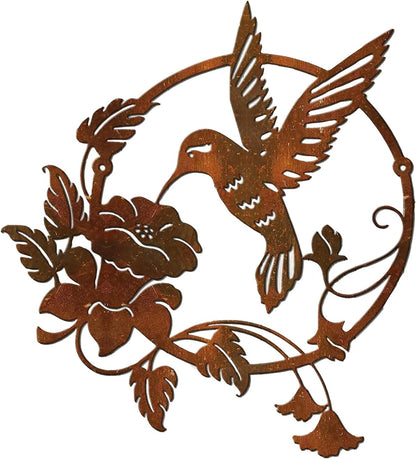 Zoihet Round Metal Bird Wall Art Decor - Hummingbird Wall Art Silhouette for your patio, garden, and fence Art Decor, Bird Wall Silhouette Indoor and Outdoor Hanging (Red)