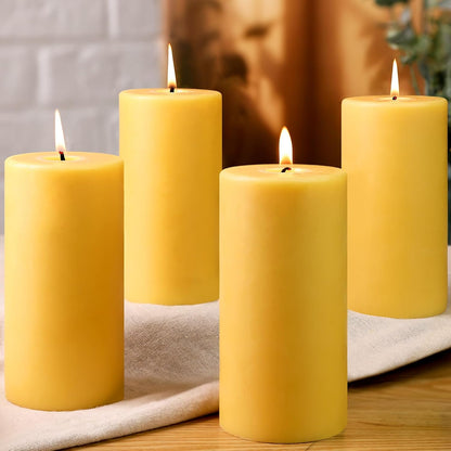 Natural Beeswax Candles 4 Packs, Beeswax Pillar Candles with 140 Hours Burn Time, Organic Emergency Candle Long Burning for Home Room, Smokeless & Dripless, 2x4 inch