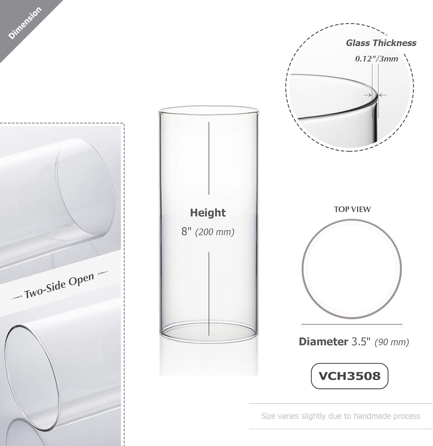 WGVI Hurricane Candle Holder Sleeve, Wide 4", Height 10", Clear Glass Cylinder Candleholder, Chimney Tube, Open Ended Candle Shade, 1 Piece - Colors B