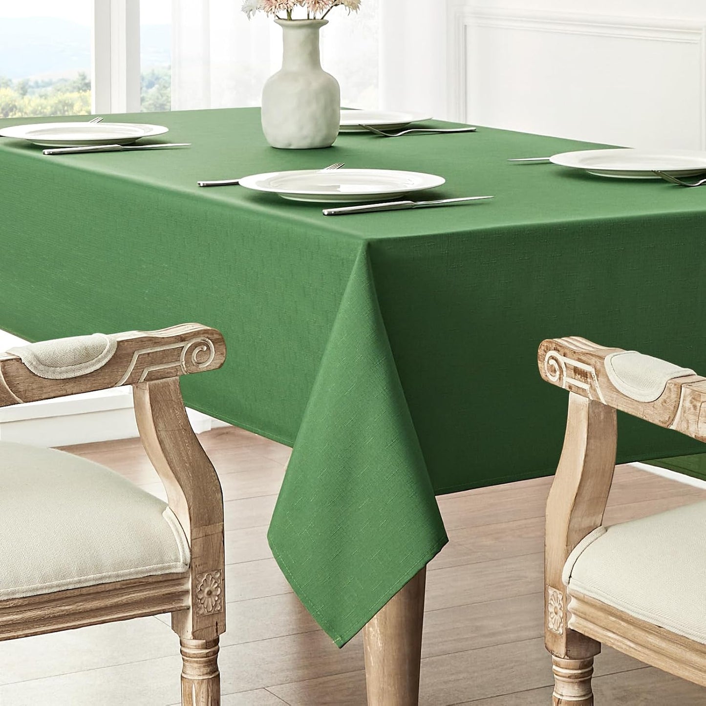 Veblandy Rectangle Tablecloth Waterproof Linen Textured Table Cloth Stain and Wrinkle Resistant Washable, Decorative Fabric Table Cover for Dining, Party and Camping (Sage Green, 52 * 70)