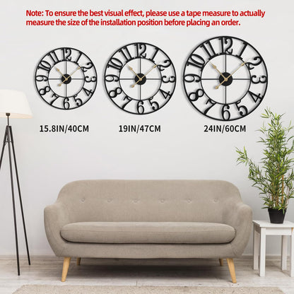 LEIKE 16" Large Wall Clocks Battery Operated, Round Modern Silent Non-Ticking Black Metal Wall Clock for Living Room Decor, Bedroom Kitchen (40cm Diameter, Black Roman Number)