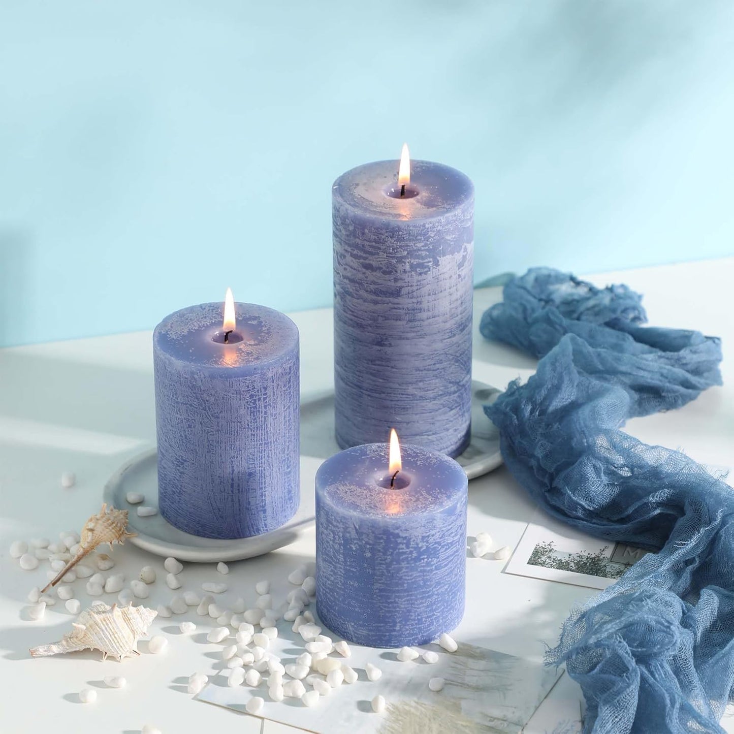 3x6 Inch Sage Green Pillar Candles Set of 3 - Unscented Spring, Long Clean Burning, Large Smokeless Dripless for Home Decor, Dinner Table, Bathroom, Rustic Decor