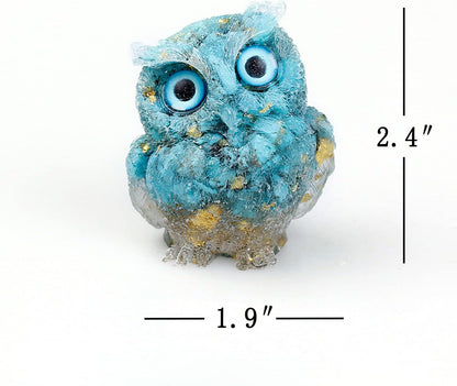 OwMell Owl Statue Tumbled Stone Gemstone Owl Figurine Home Decor Shelf Decor 2.5" - Turquoise