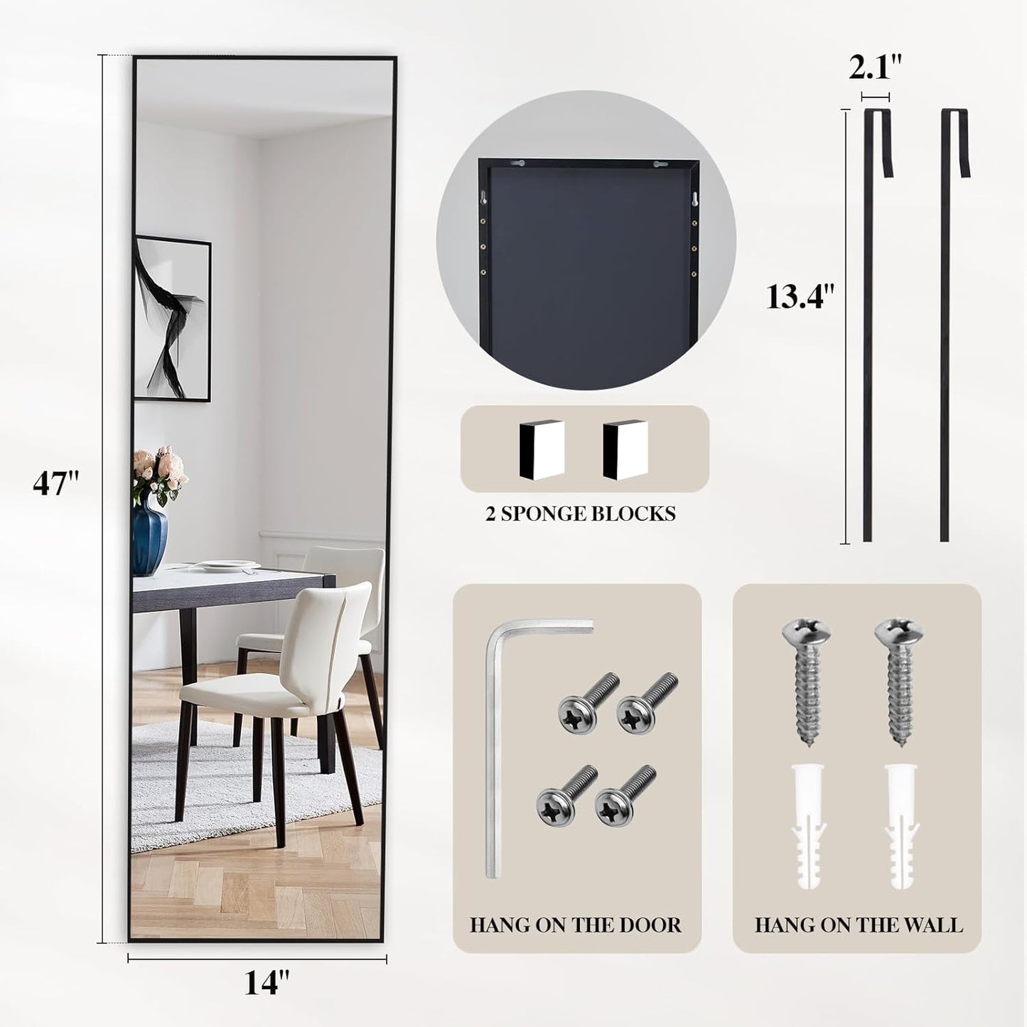 DUMOS Arched Full Length Mirror with Stand 64"x21" Floor Standing Aluminum Frame for Bedroom Body Hanging Leaning Modern Simple Home Decor Shatter-proorf Nano Glass Wall Living Room Cloakroom Black