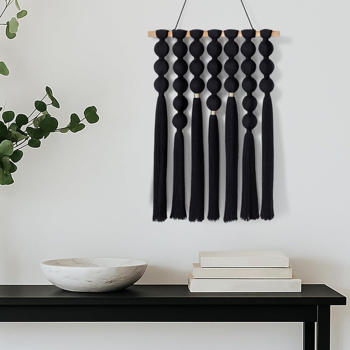 STRONA Handmade Macrame Wall Hanging – 16"W x 23"L Boho Tapestry with Gold Detail, Natural Cotton Macrame Wall Art, Organic Modern Wall Decor for Bedroom, Living Room, Entryway, Artisan Handcrafted in India
