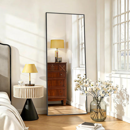 Mirror Full Length 64"x21" Full Body Floor Mirror with Stand, Shatterproof Glass, Aluminum Alloy Frame, Free Standing Wall Mounted or Leaning Arched Mirrors for Bedroom Living Room Entryway