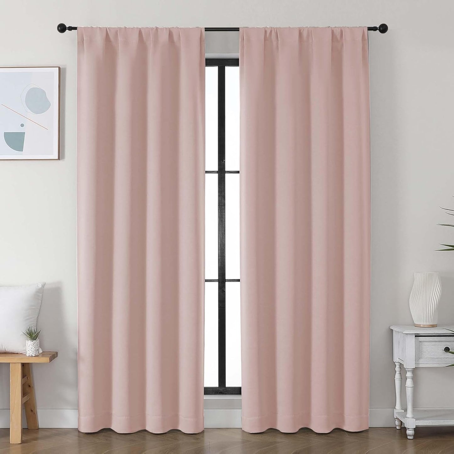 Simplebrand Ava Sage Green Blackout Curtains for Bedroom 63 Inch Length 2 Panels Set, Solid Thermal Insulated Energy Saving Rod Pocket Window Treatment Curtains Blackout Drapes, W40 x L63 Inch, Sage - Colors A