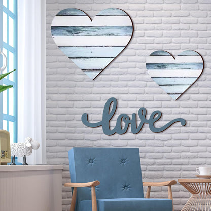 3 Pcs Wooden Hearts Decor Heart Wooden Sign Rustic Hanging Love Plaque for Wall Home Farmhouse Living Room Bedroom Gifts(White)