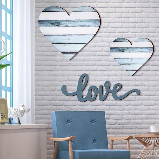 3 Pcs Wooden Hearts Decor Heart Wooden Sign Rustic Hanging Love Plaque for Wall Home Farmhouse Living Room Bedroom Gifts(White)